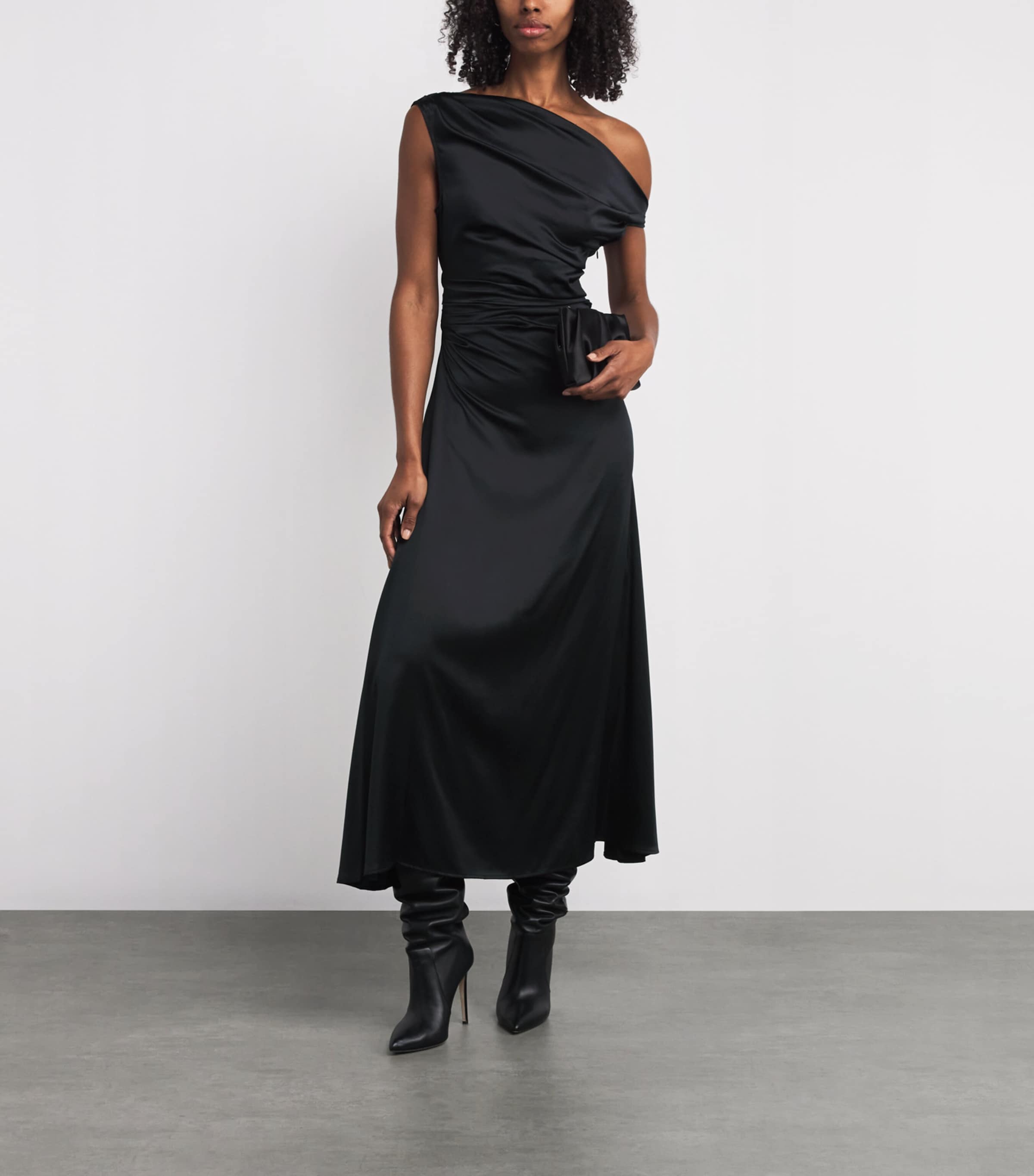 STAUD Black Stretch-Silk Phare Midi Dress