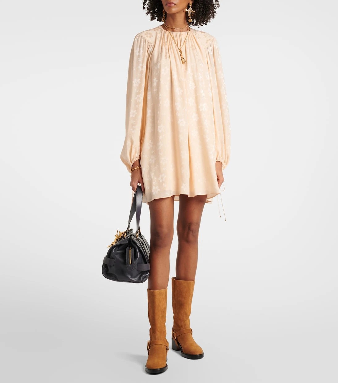 Chloé - Gathered floral silk jacquard minidress