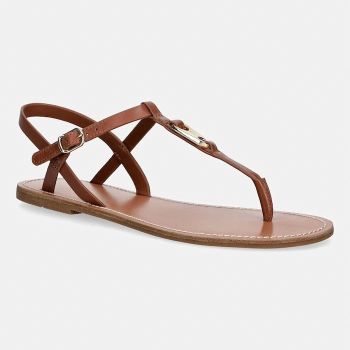 Tommy Hilfiger düz tabanlı kadın deri sandalet LEATHER THONG SANDAL