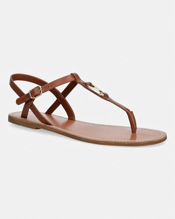 Tommy Hilfiger düz tabanlı kadın deri sandalet LEATHER THONG SANDAL
