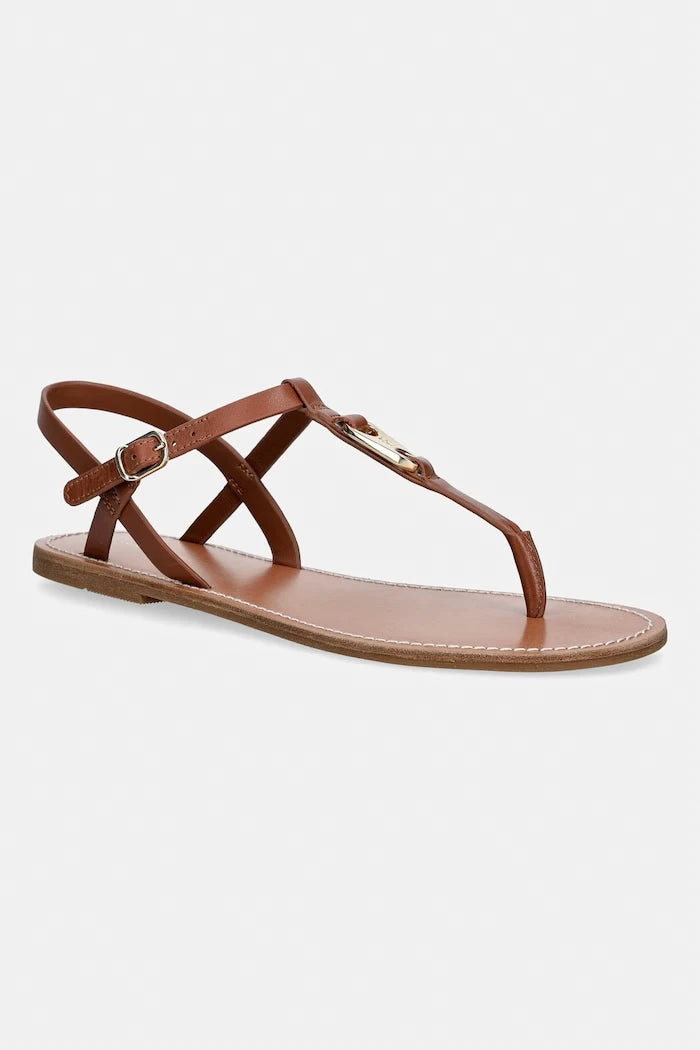 Tommy Hilfiger düz tabanlı kadın deri sandalet LEATHER THONG SANDAL