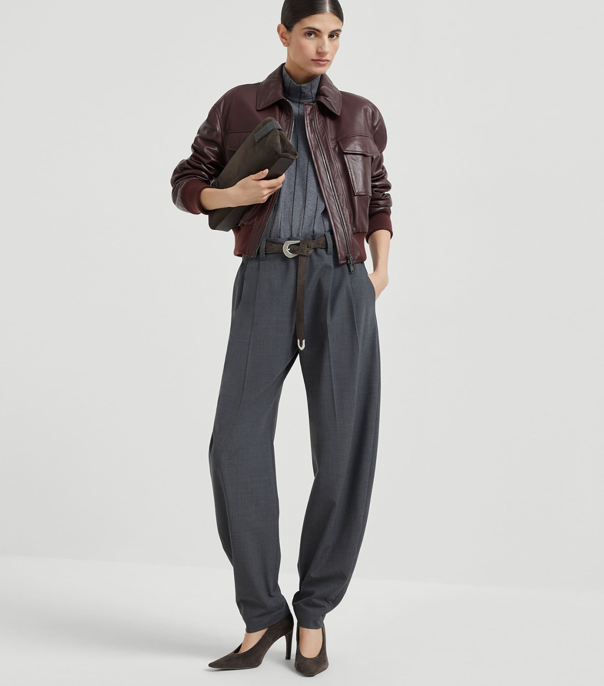 Brunello Cucinelli Grey Cotton Sequin-Stripe Sleeveless Top