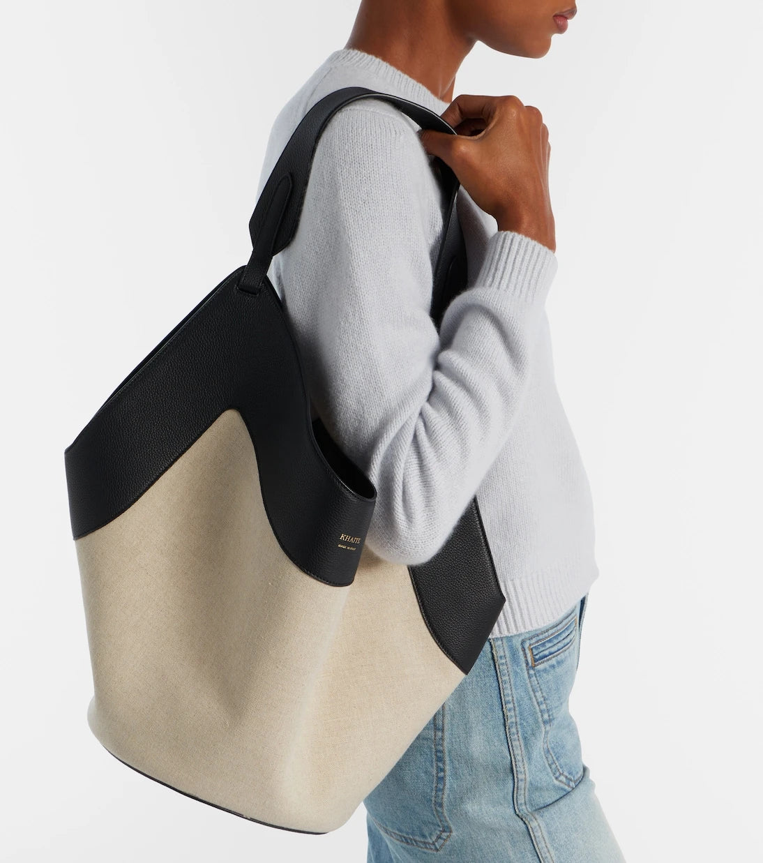Khaite - Lotus Medium leather-trimmed canvas tote bag