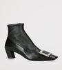 Roger Vivier Black Leather Stretch Belle Vivier Ankle Boots 45