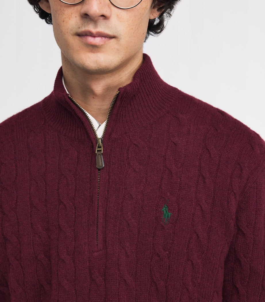 Polo Ralph Lauren Burgundy Wool-Cashmere Quarter-Zip Sweater