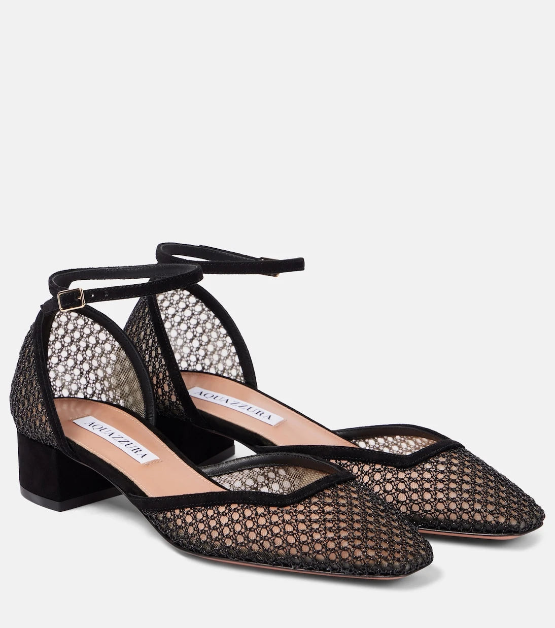 Aquazzura - حذاء آشا 35 بكعب عالٍ من الشبك مزين بالجلد السويدي
