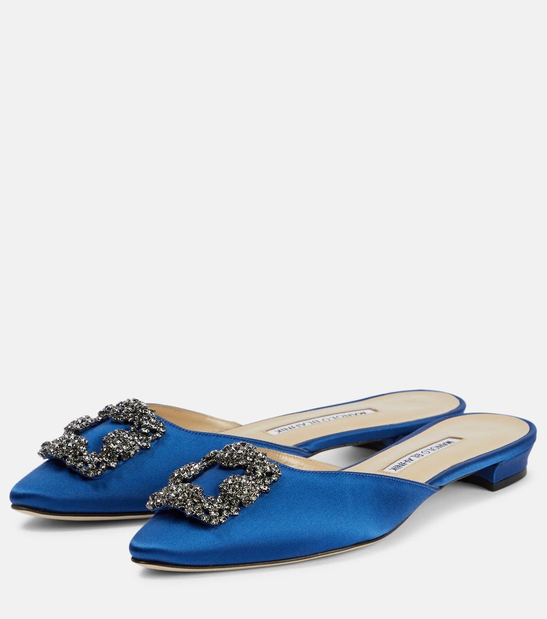 Manolo Blahnik - Hangisimuflat embellished satin mules