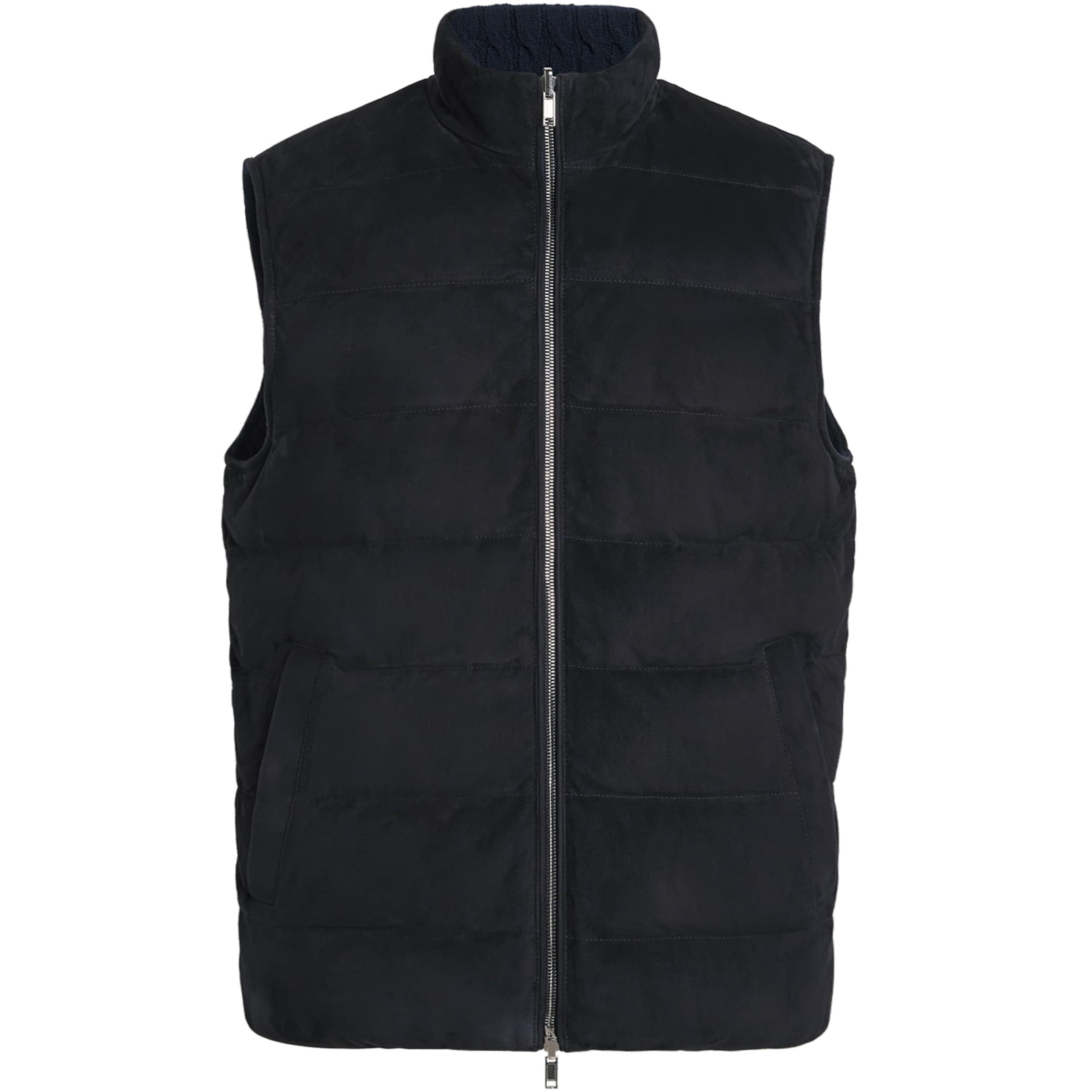 Eleventy Blue Reversible Down Leather and Wool-Cashmere Gilet