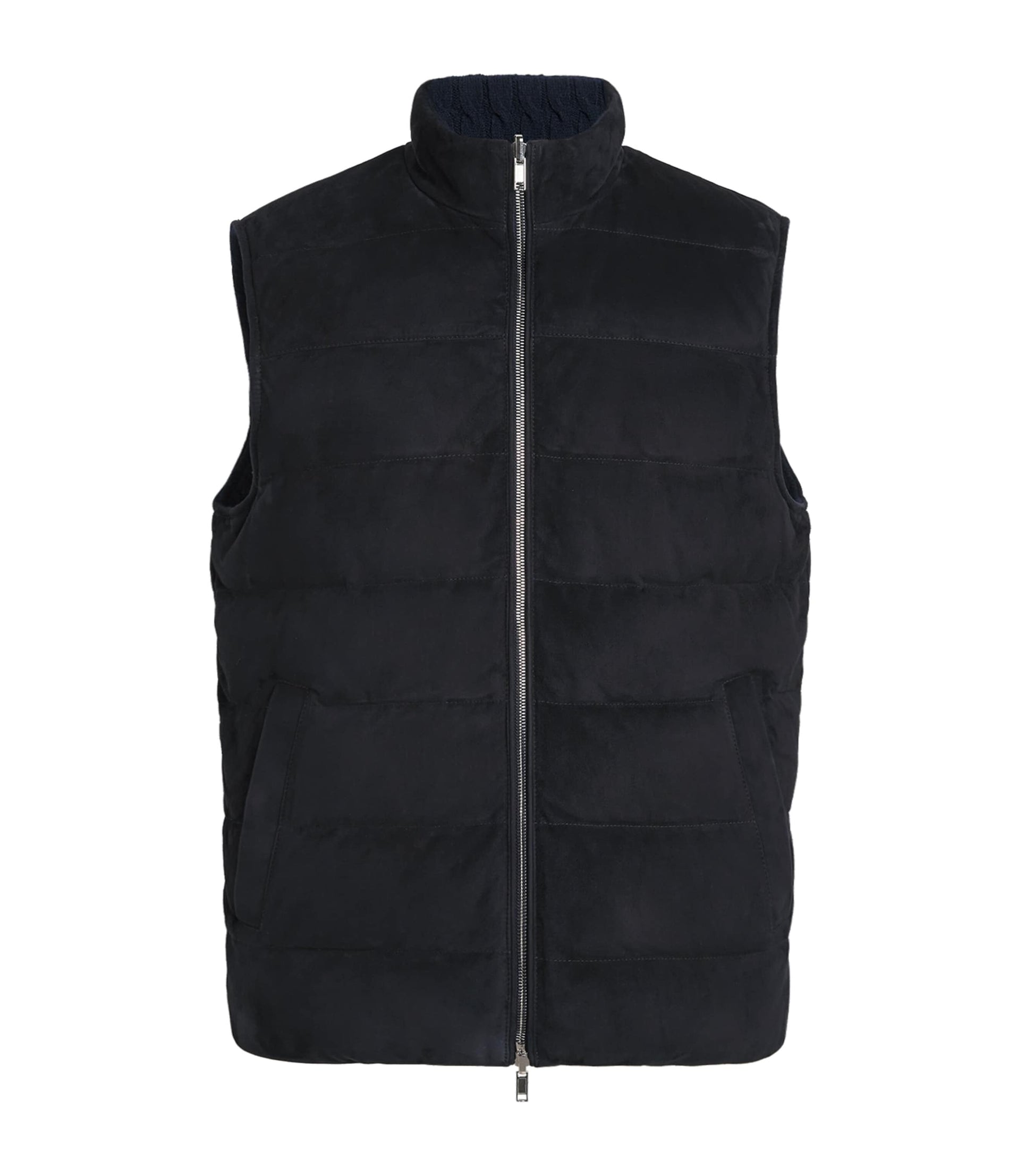Eleventy Blue Reversible Down Leather and Wool-Cashmere Gilet