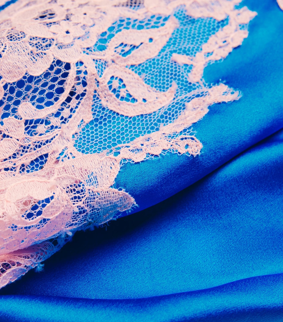 Marjolaine Blue Silk Lace-Trim Bénédicte Pyjama Shorts