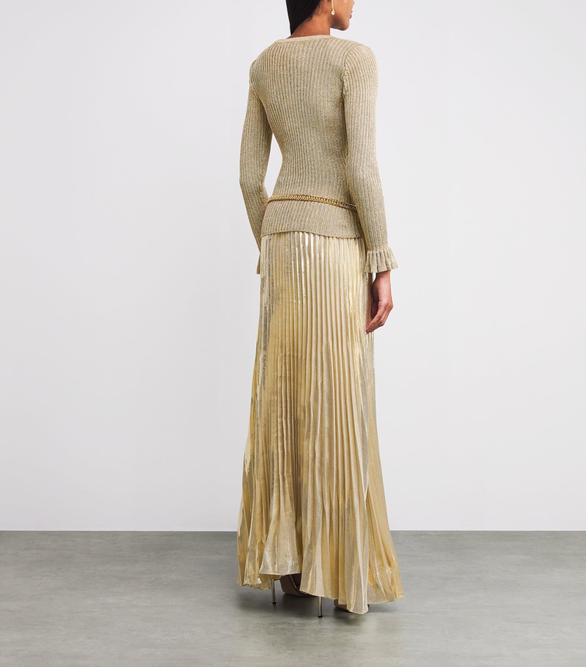 Self-Portrait Gold Lurex Ribbed Maxi Dress