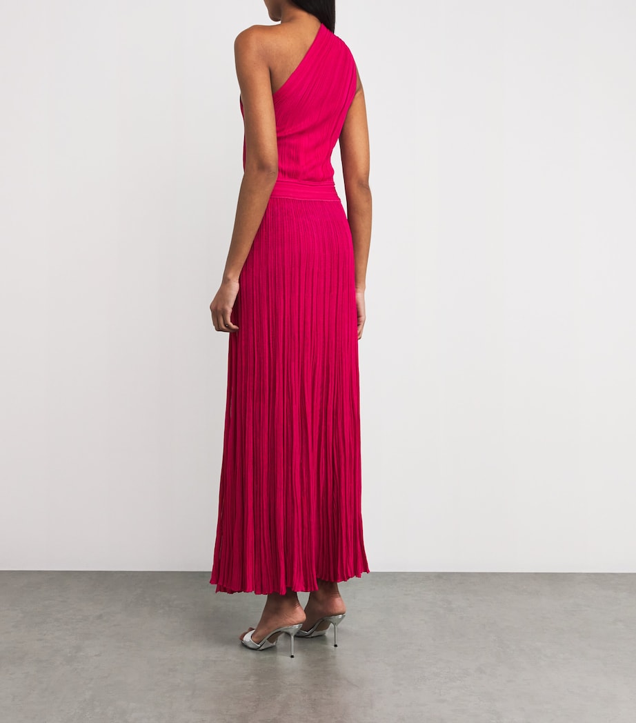 VALENTI Pink Knitted One-Shoulder Maxi Dress