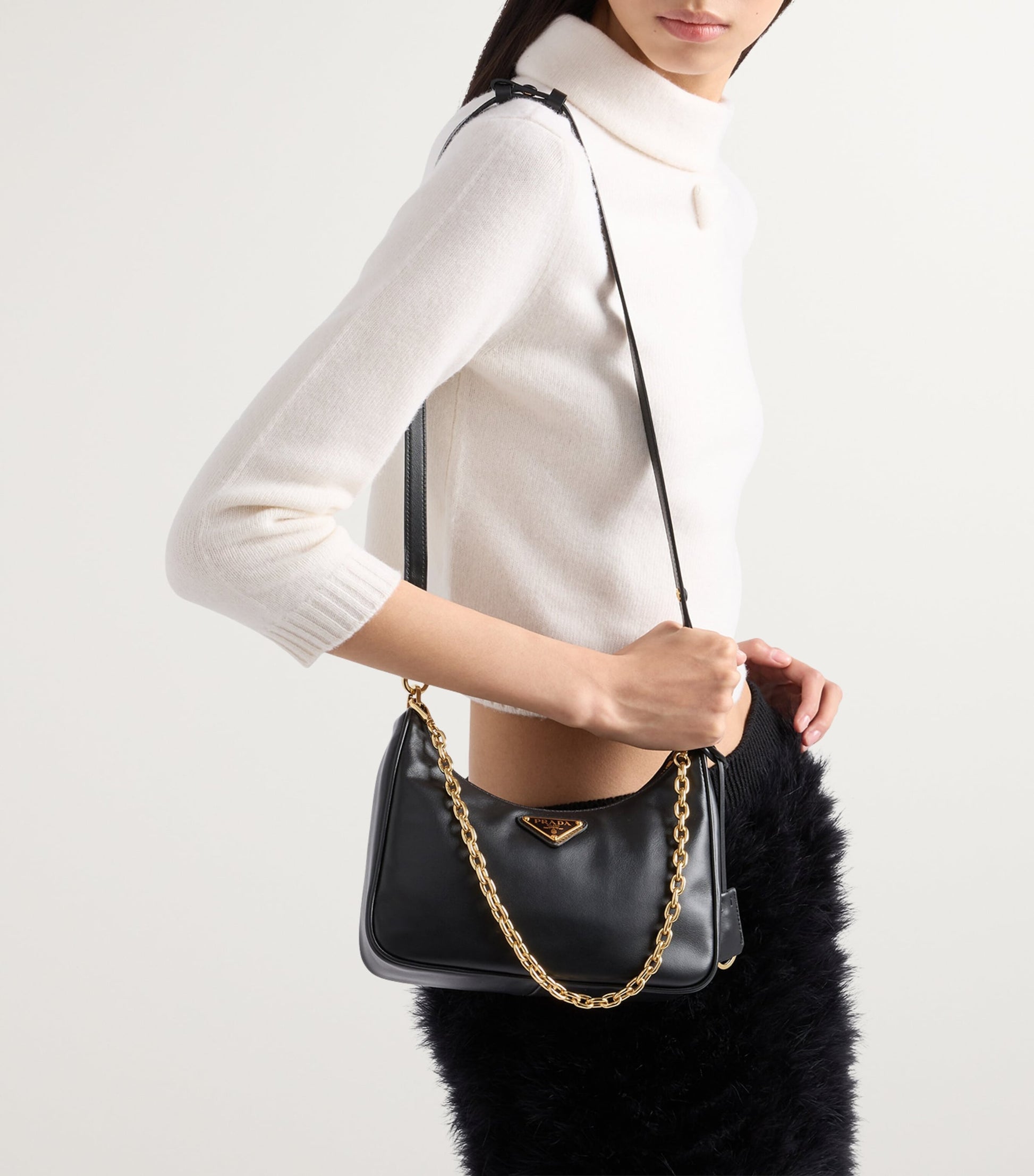 Prada Black Mini Leather Re-Edition Shoulder Bag