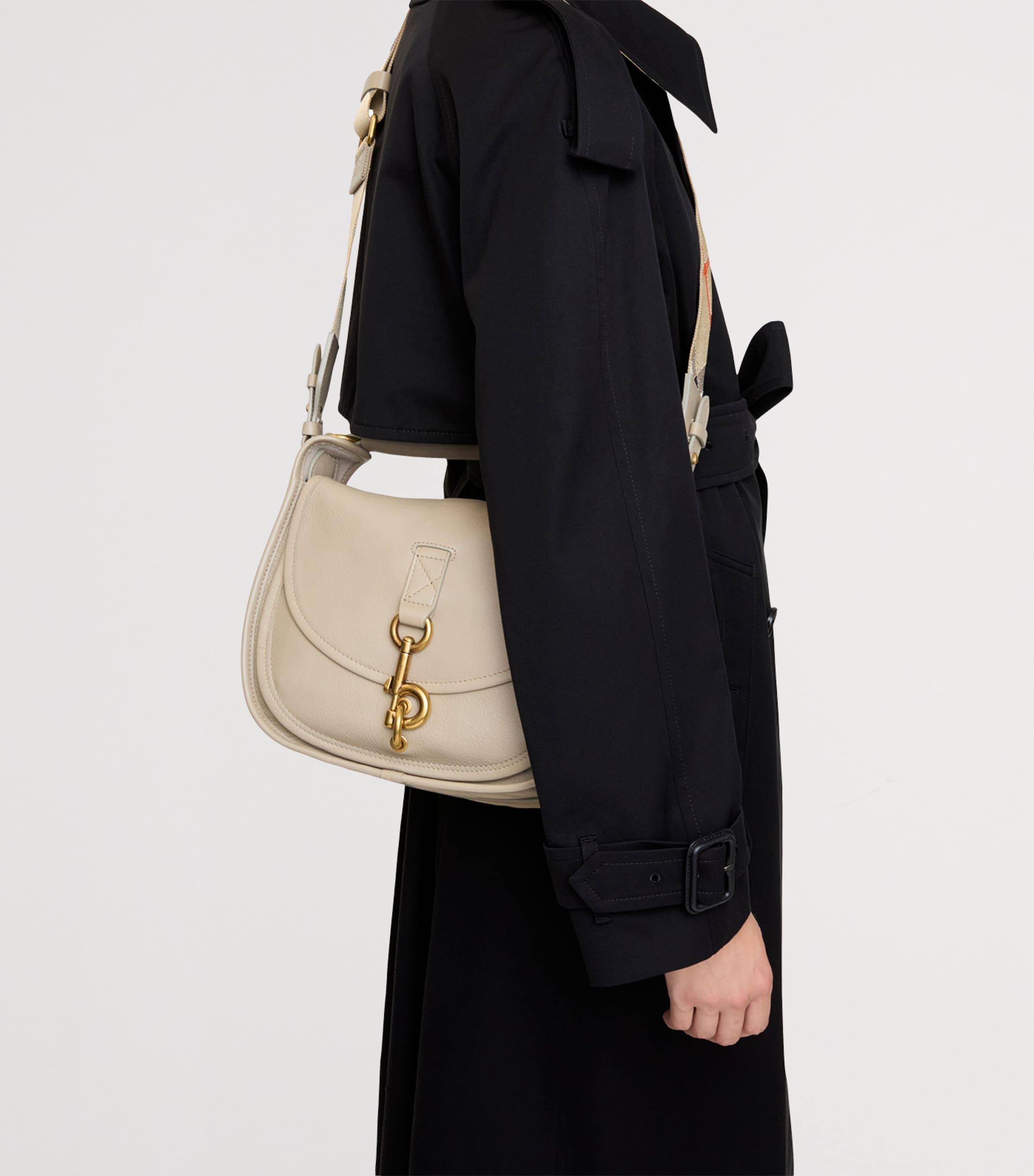 Burberry Beige Small Calf Leather B Clip Messenger Bag