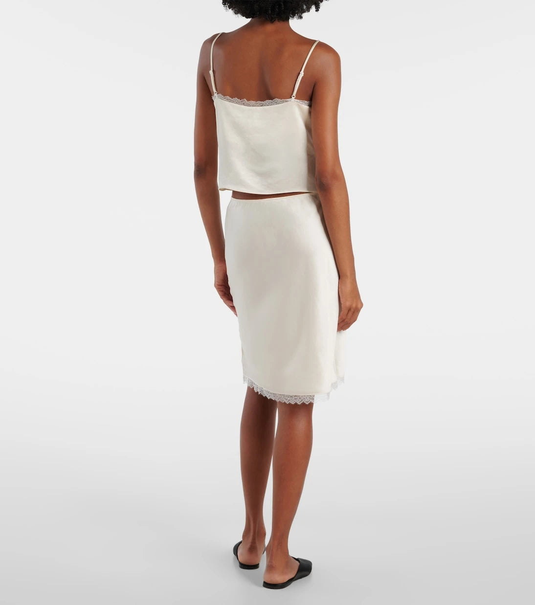 Leset - Barb lace-trimmed satin slip skirt