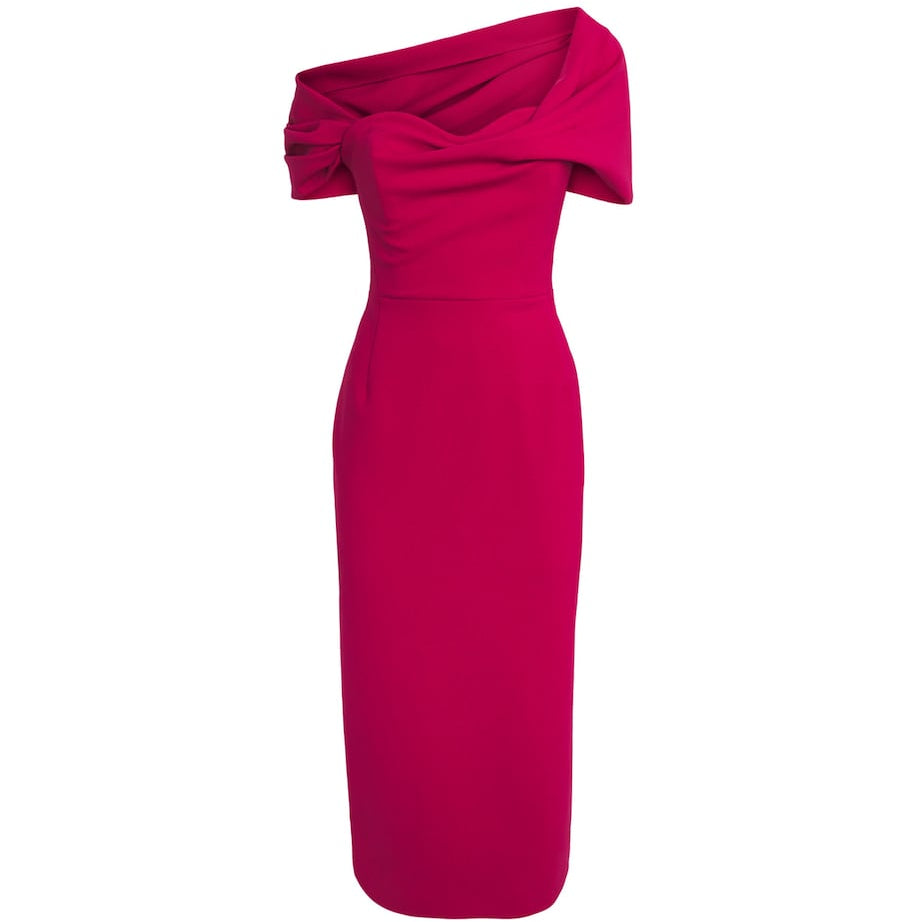 Carolina Herrera Pink Stretch-Virgin Wool Draped Midi Dress