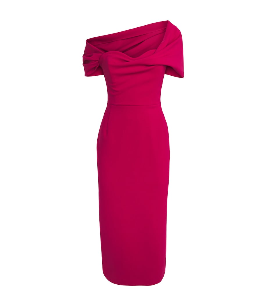 Carolina Herrera Pink Stretch-Virgin Wool Draped Midi Dress