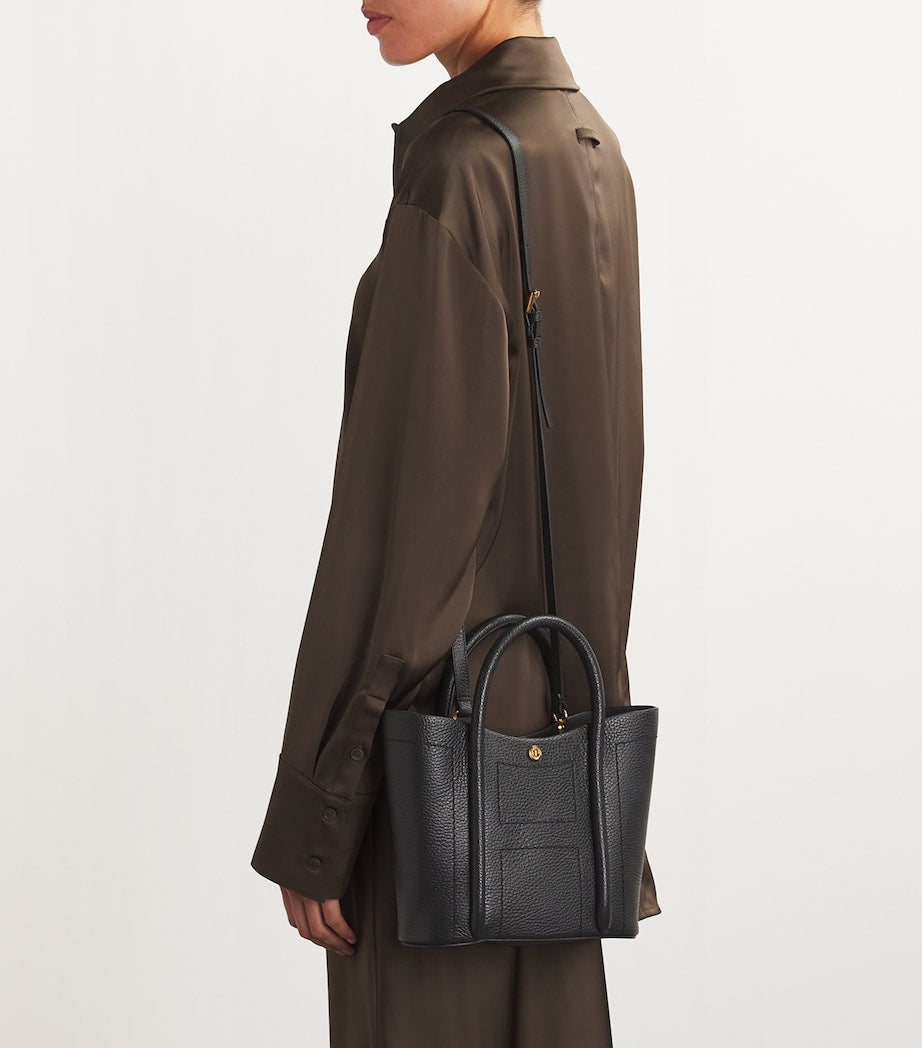 Black Grab Leather Rope Tote Bag