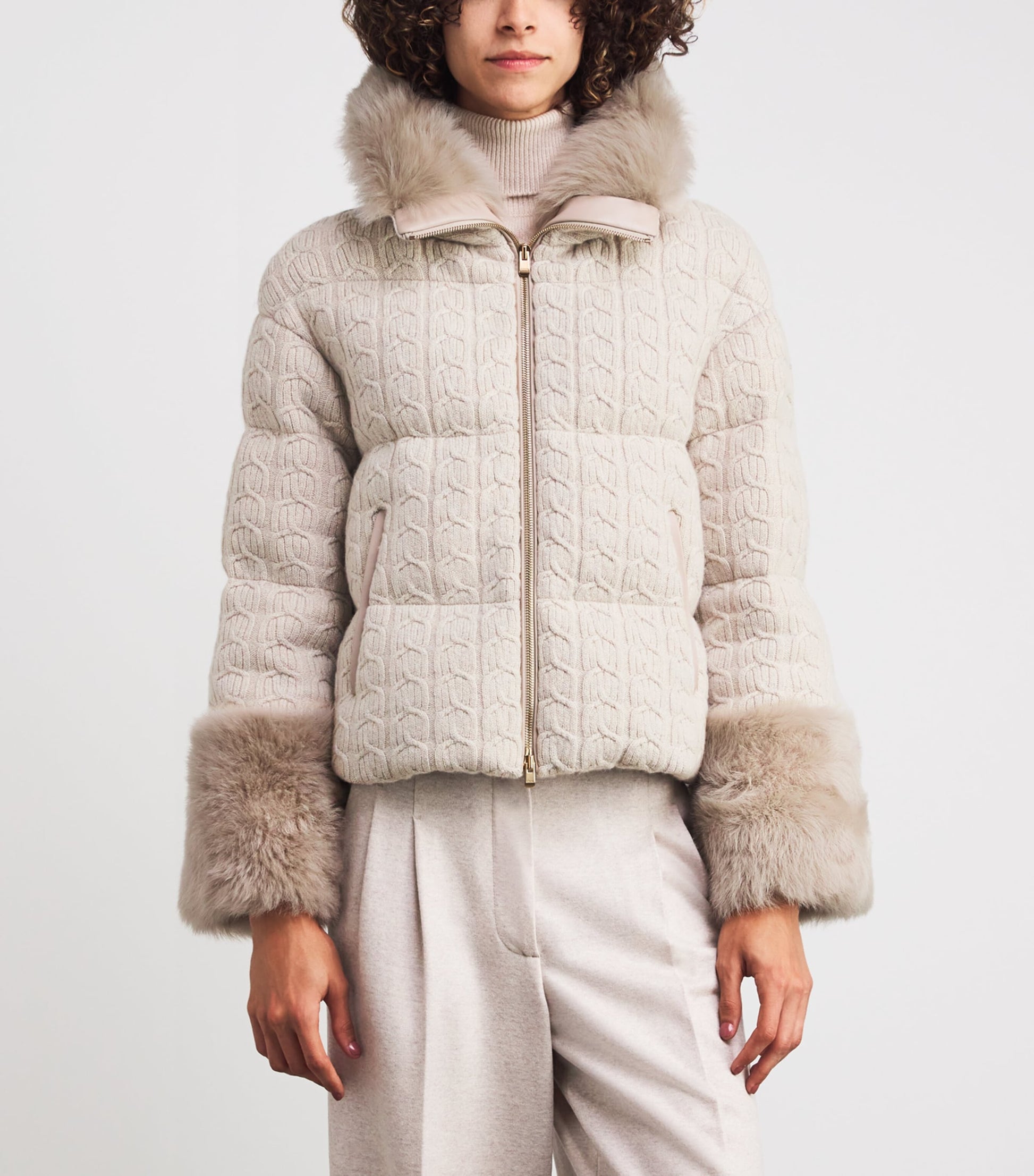 Agnona Beige Cashmere Padded Jacket