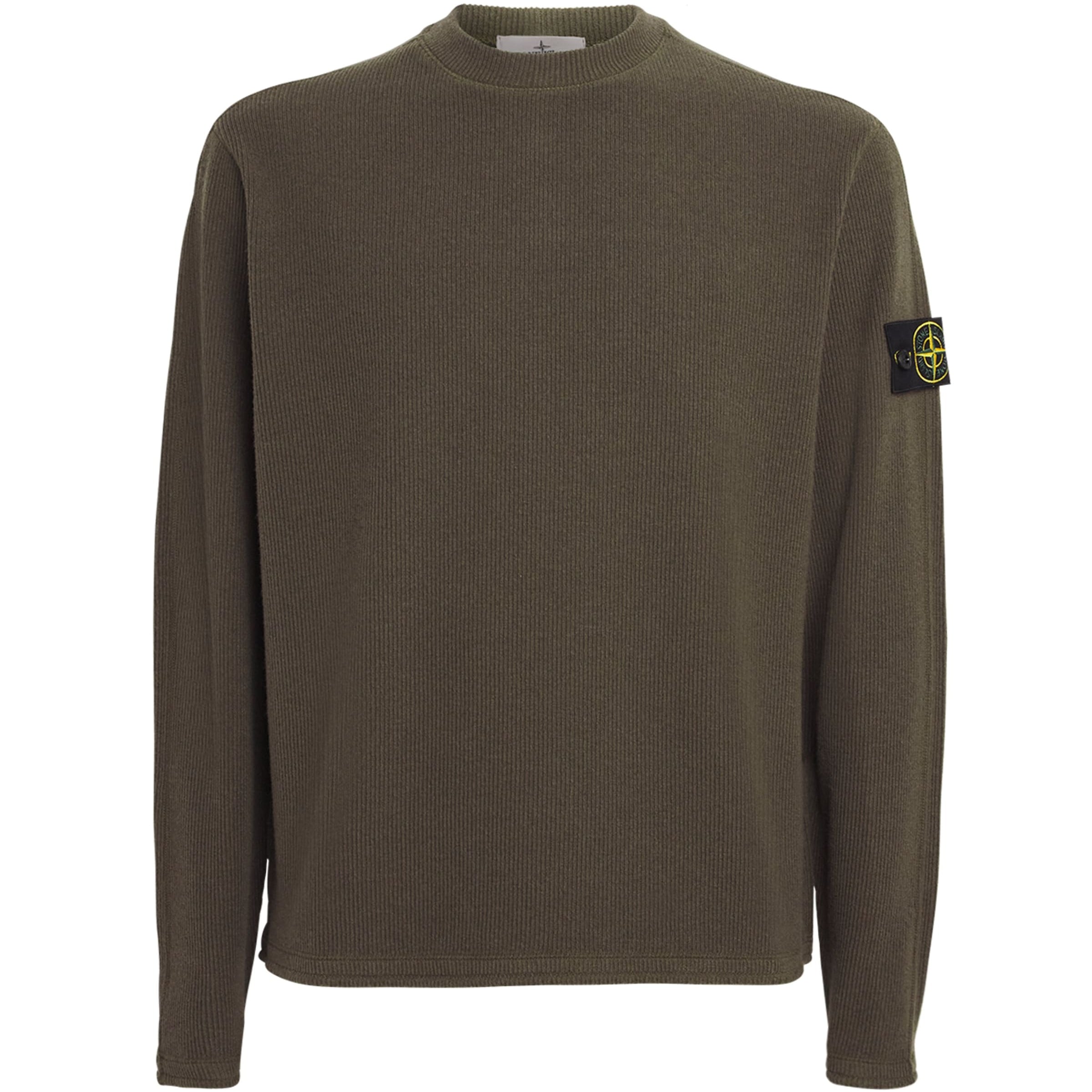 Stone Island Green Wool-Blend Ribbed Sweater