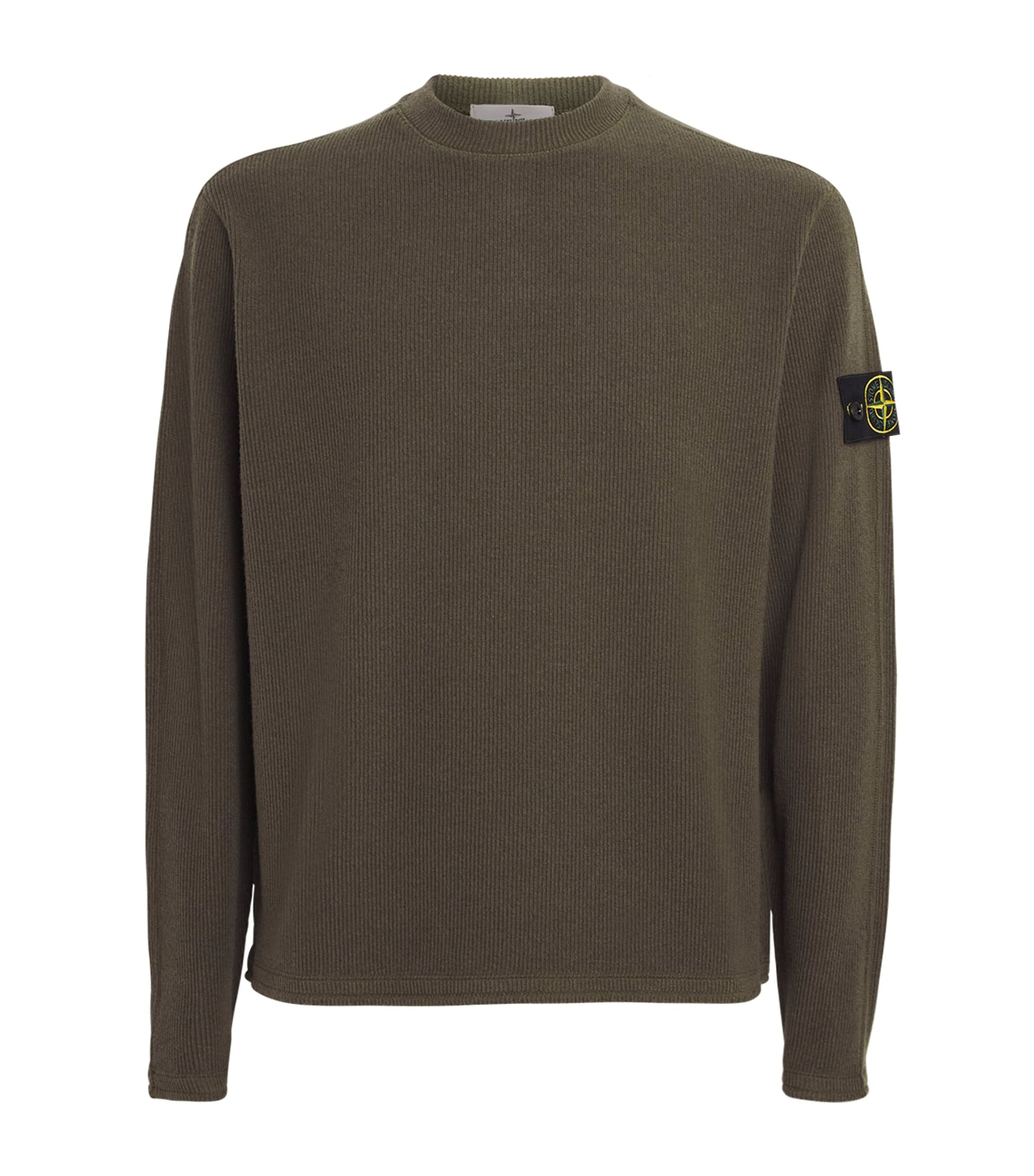 Stone Island Green Wool-Blend Ribbed Sweater