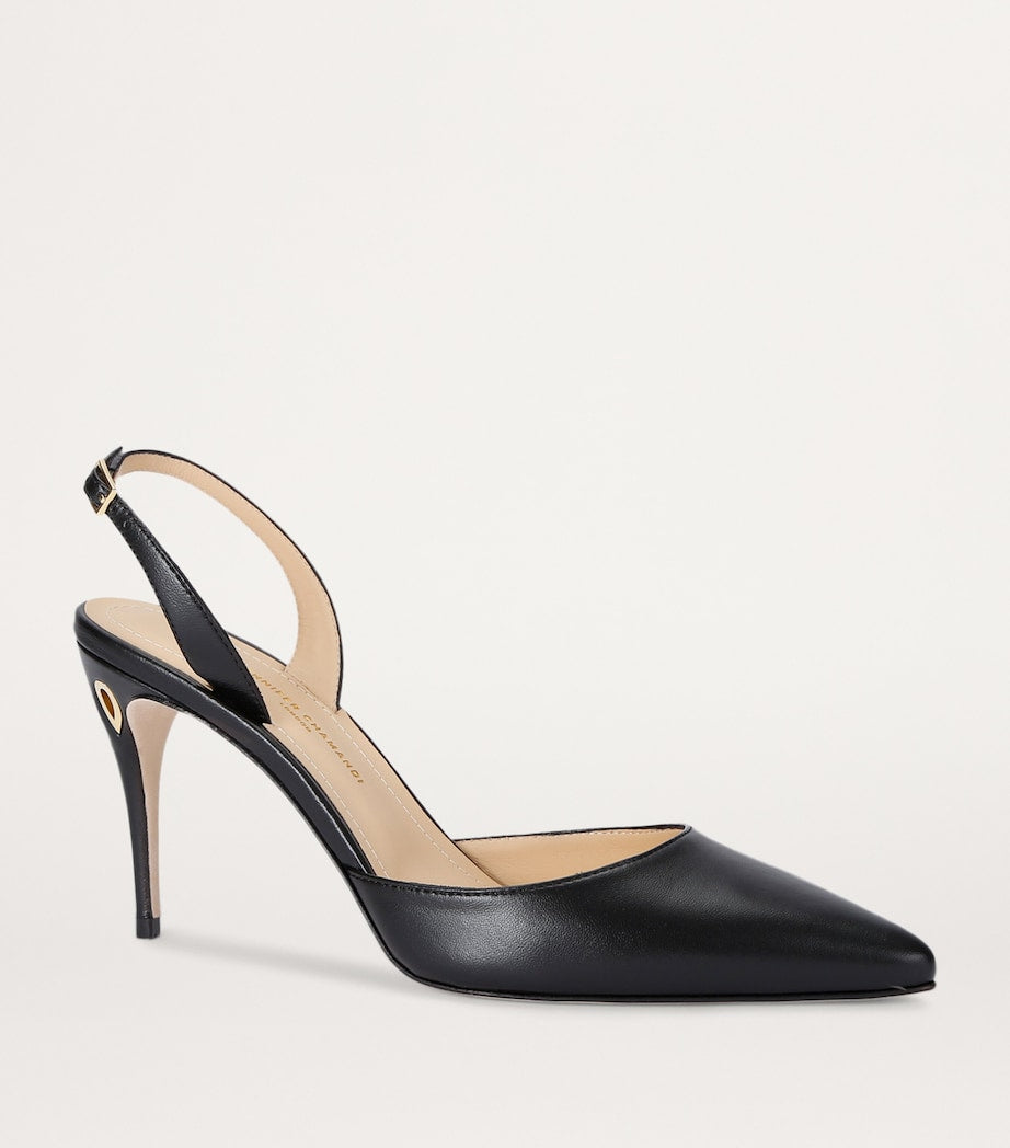 Jennifer Chamandi Black Leather Vittorio Slingback Pumps 85