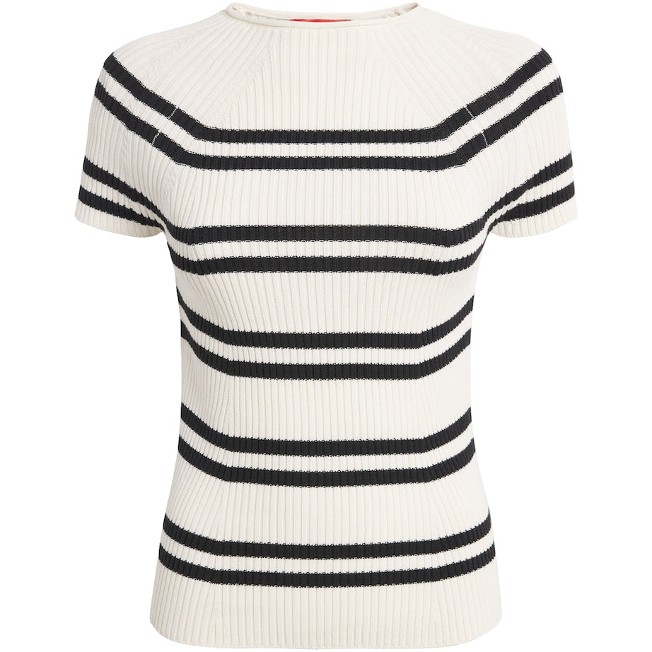 MAX&Co. White Stripe Short-Sleeve Sweater