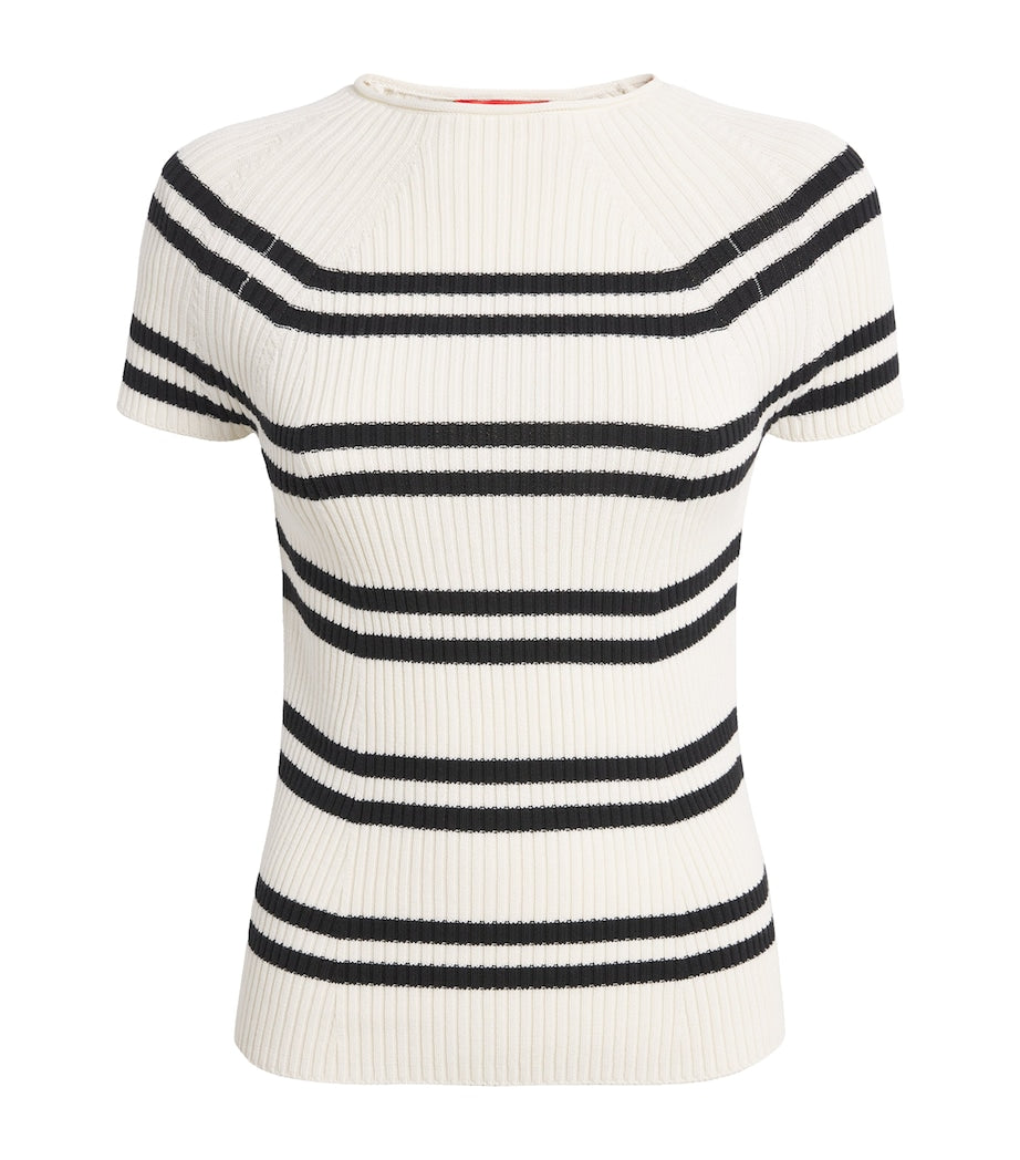 MAX&Co. White Stripe Short-Sleeve Sweater