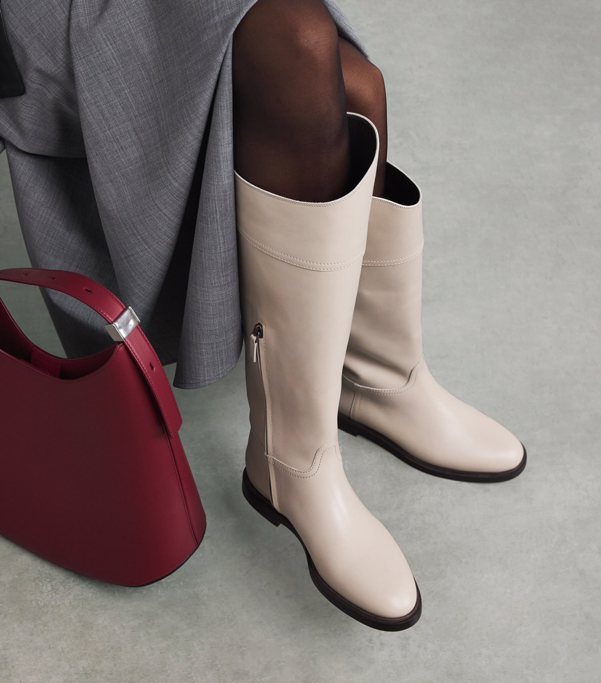 Brunello Cucinelli White Leather Riding Boots