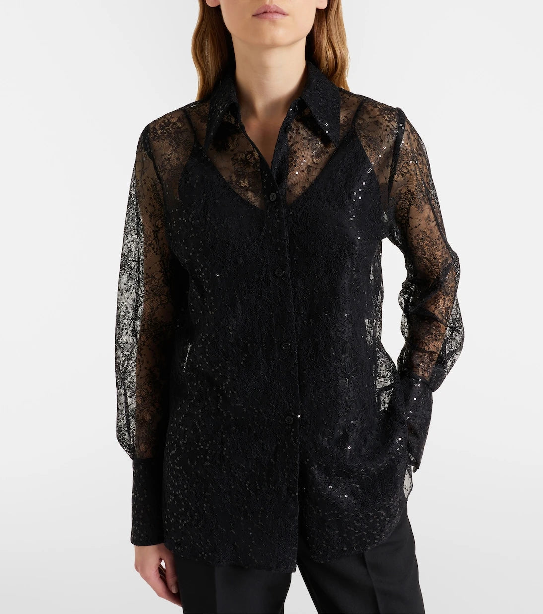 Nina Ricci - قميص دانتيل مطرز بالترتر