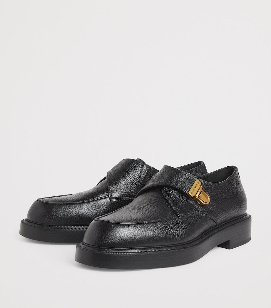Pebbled Leather Monk-Strap Shoes