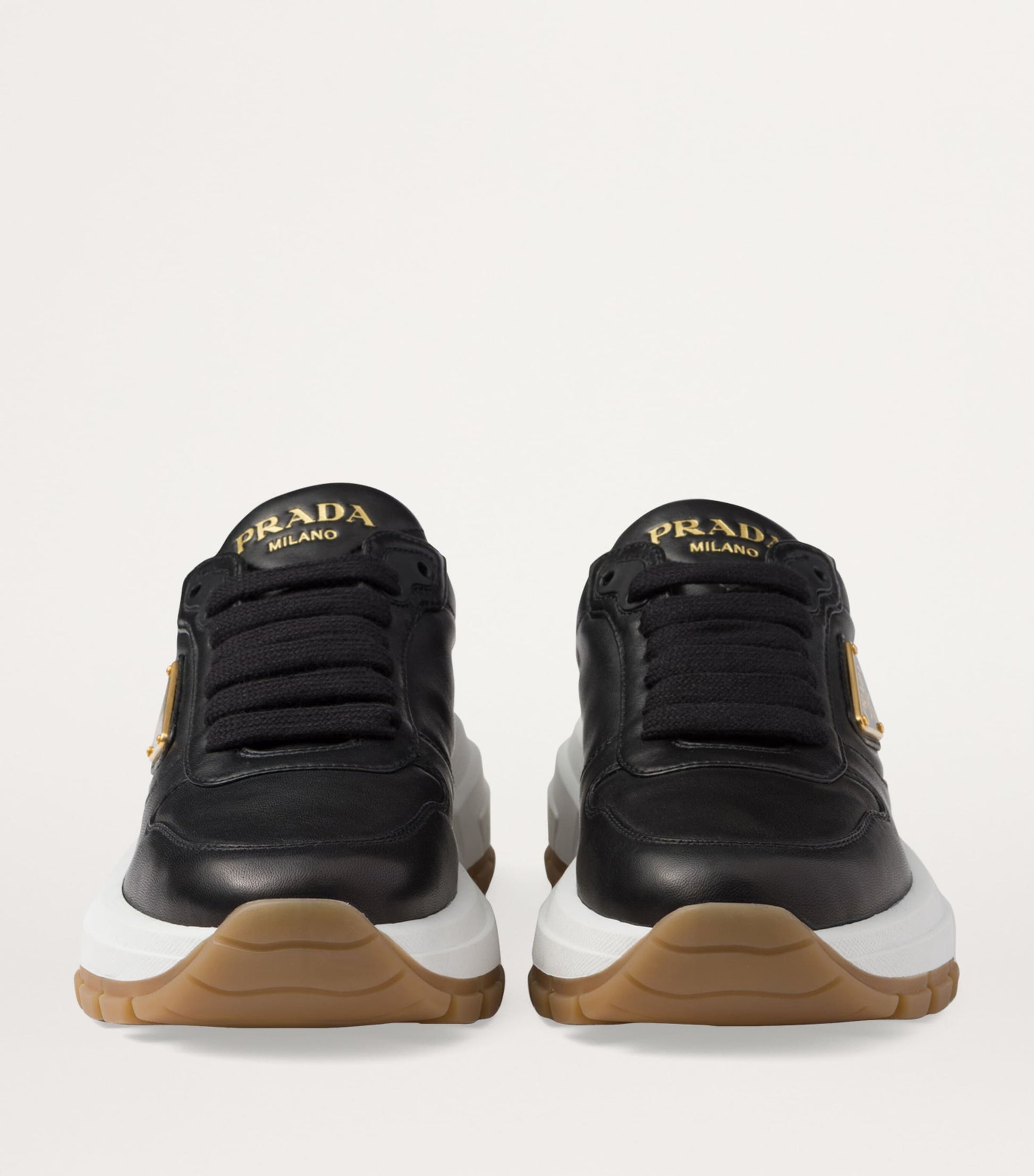 Prada Black Leather Triangle Sneakers