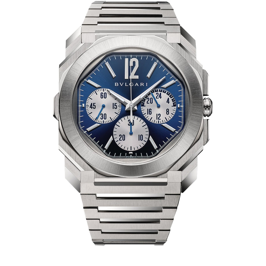 Stainless Steel Octo Finissimo Chronograph GMT Watch 43mm
