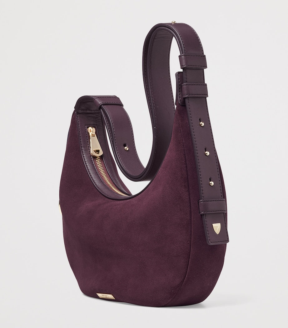 Small Suede Hudson Crescent Shoulder Bag