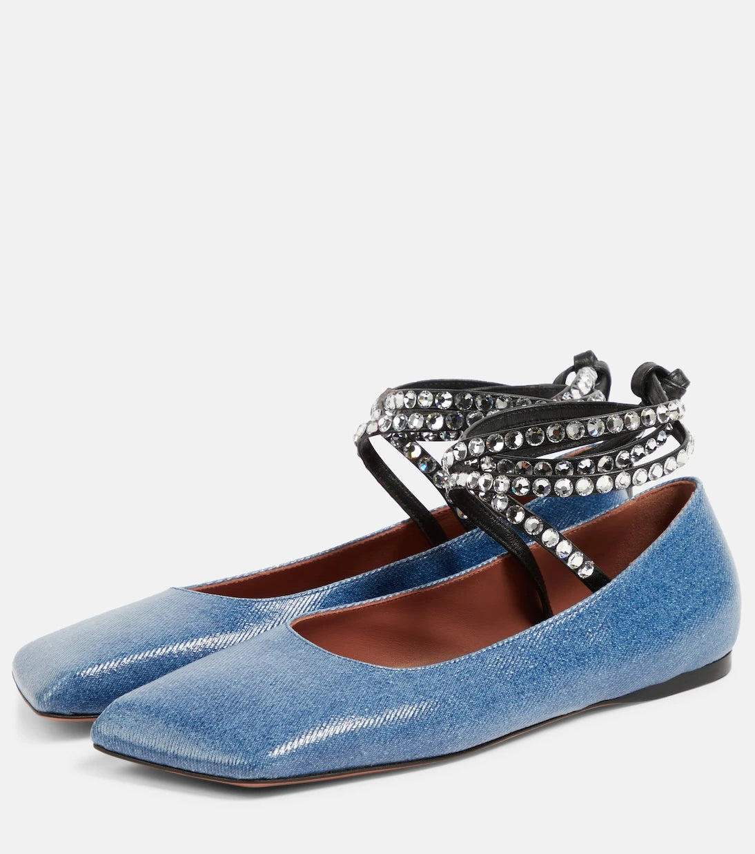Amina Muaddi - Ane embellished denim ballet flats