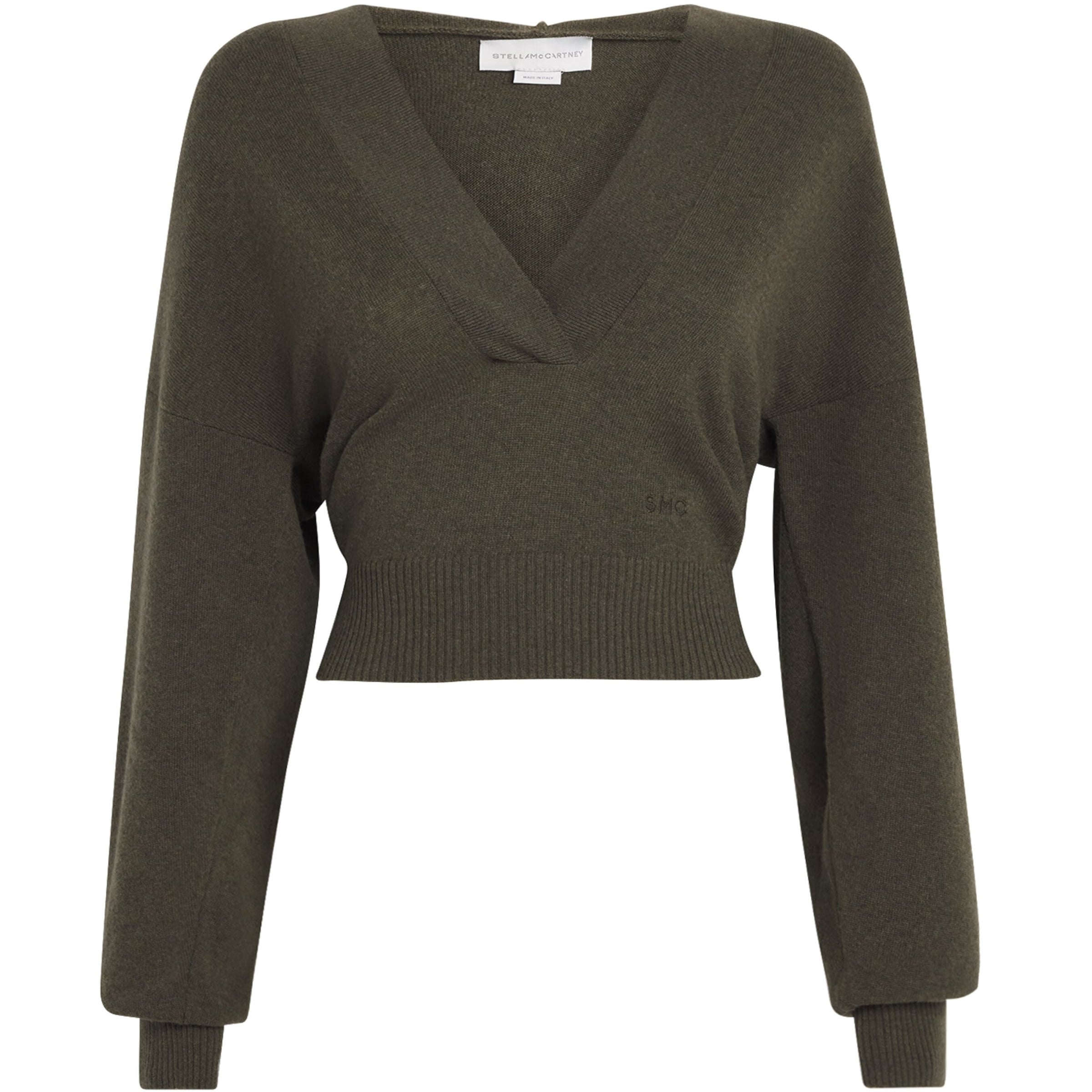 Green Wool Long-Sleeve Cropped Hoodie