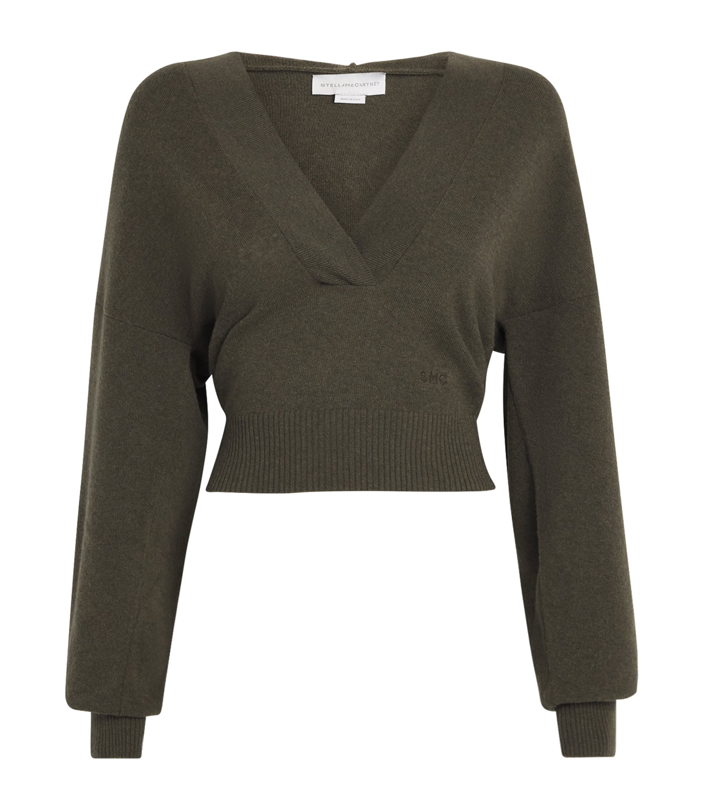 Green Wool Long-Sleeve Cropped Hoodie