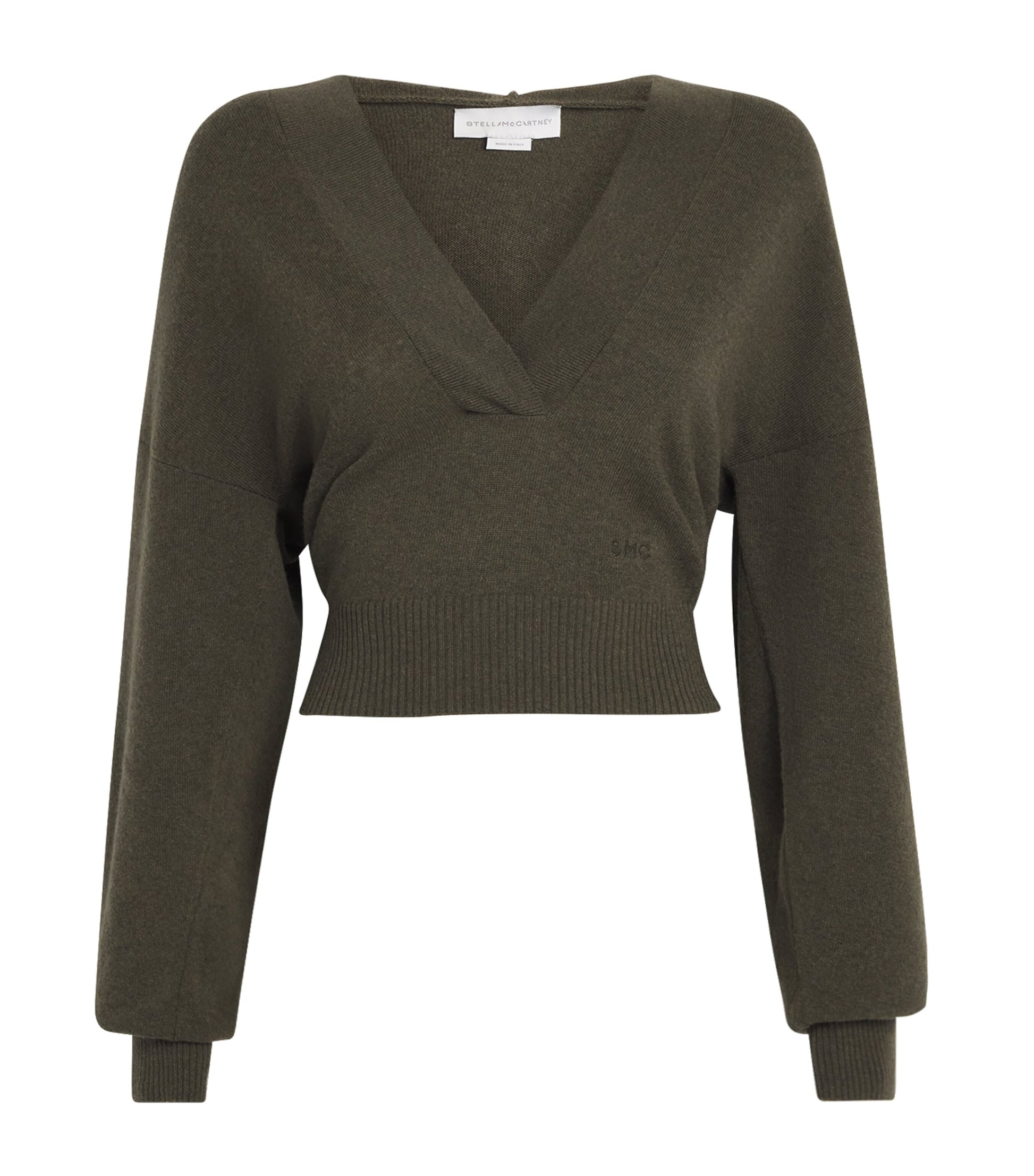 Green Wool Long-Sleeve Cropped Hoodie