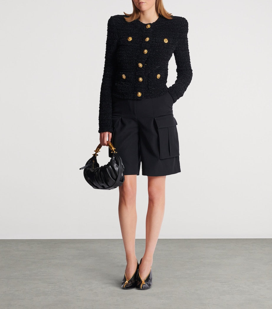 Balmain Black Tweed Button-Up Jacket