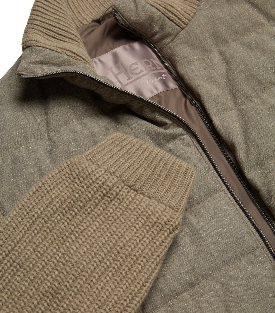 Brown Wool-Blend Padded Bomber Jacket