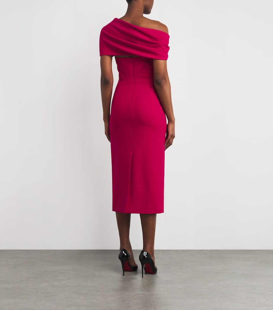 Carolina Herrera Pink Stretch-Virgin Wool Draped Midi Dress