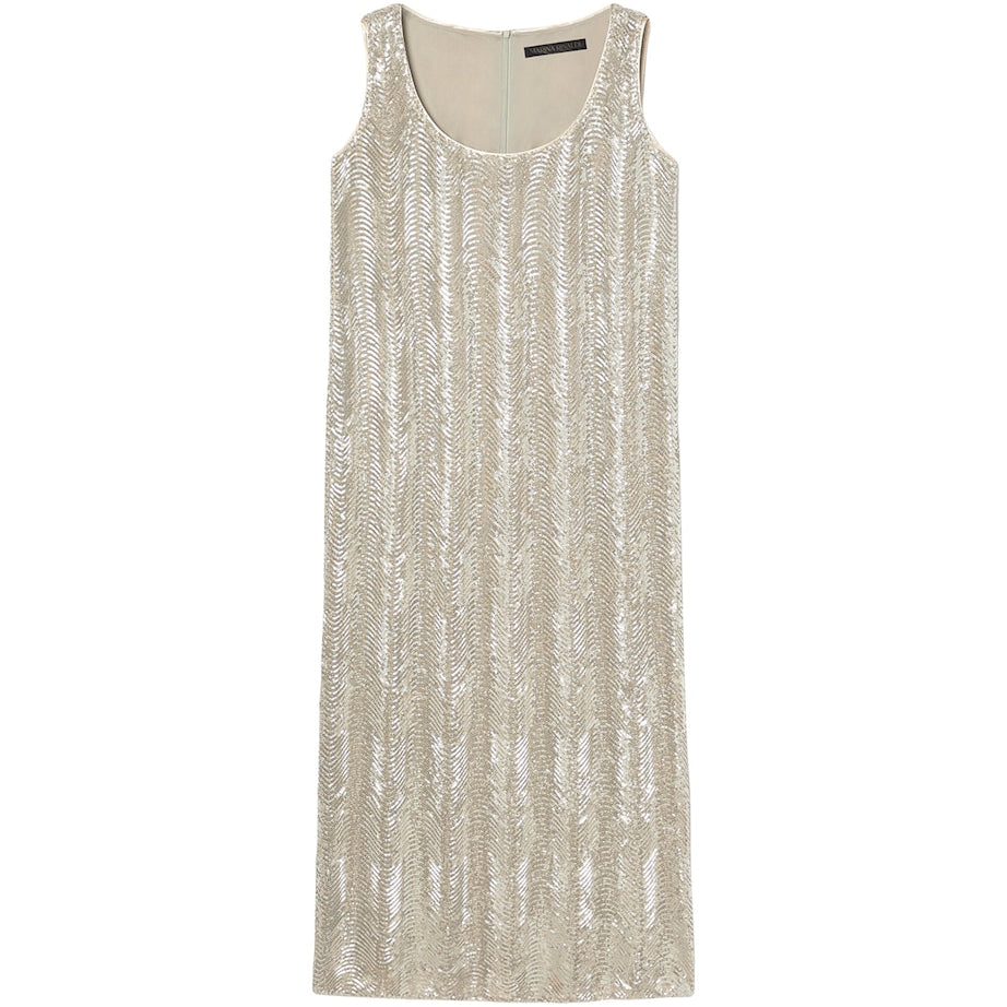 Marina Rinaldi Beige Sequin-Embellished Sacco Midi Dress