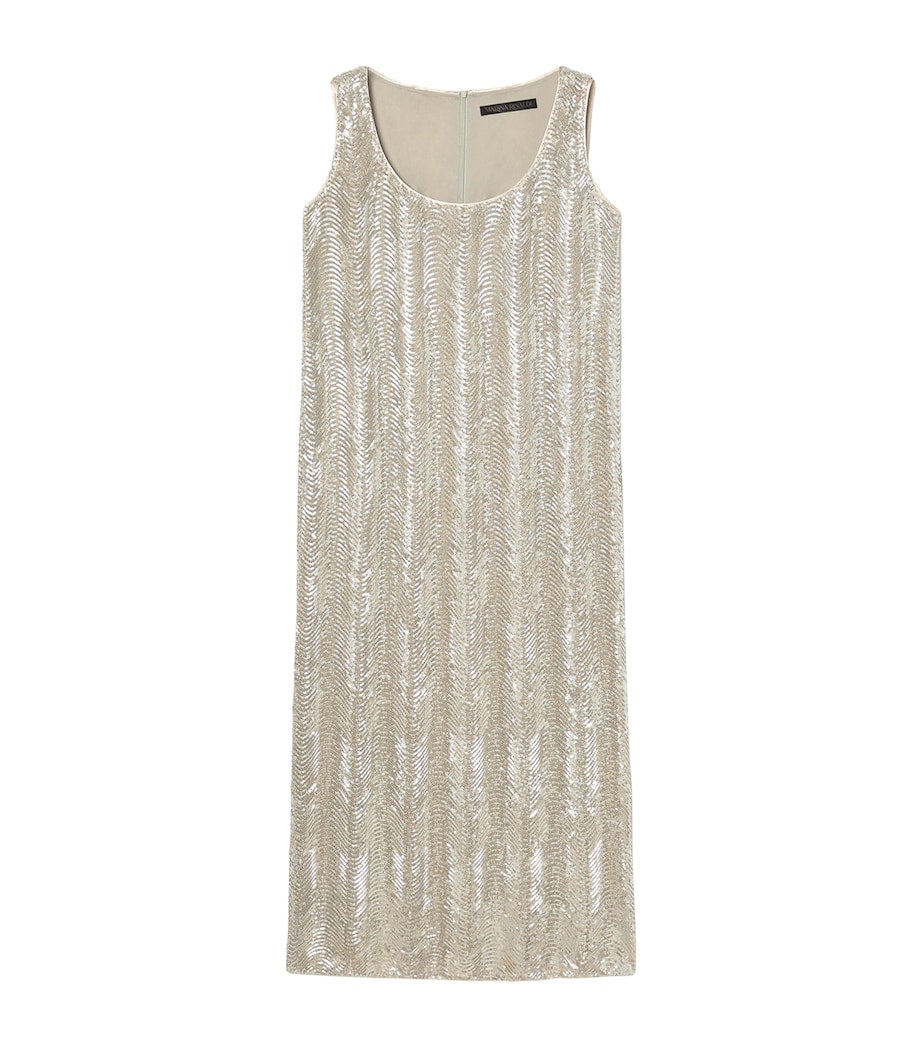 Marina Rinaldi Beige Sequin-Embellished Sacco Midi Dress