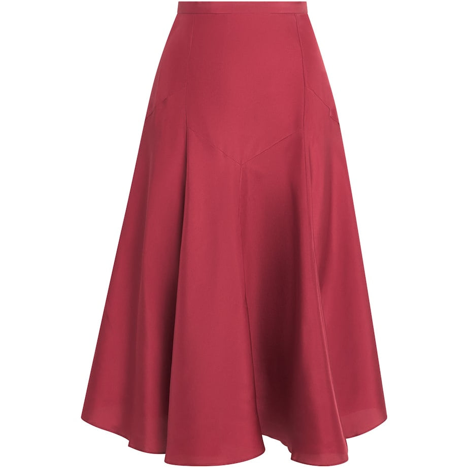 Liberowe Burgundy Silk Dorothy Midi Skirt