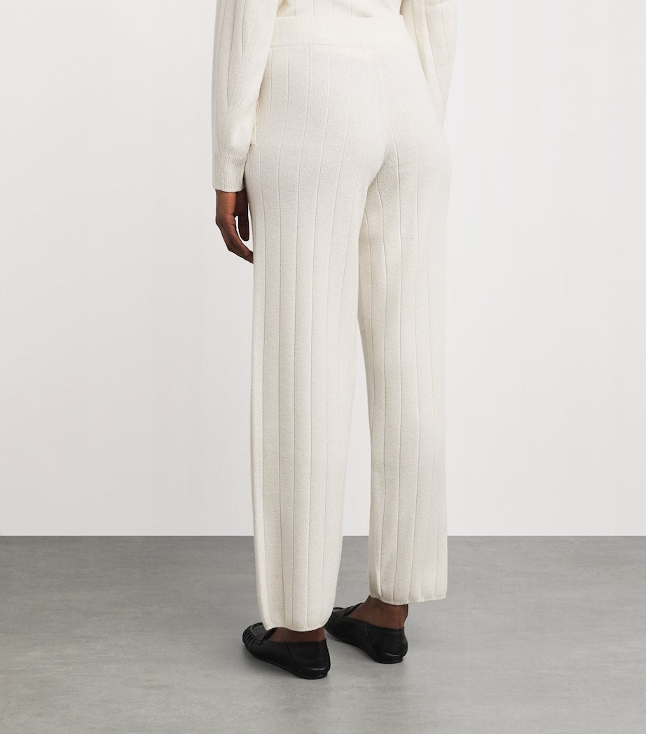 Max Mara White Cashmere Rib-Knit Trousers