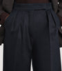 Max Mara Blue Wool Pleated Straight Trousers