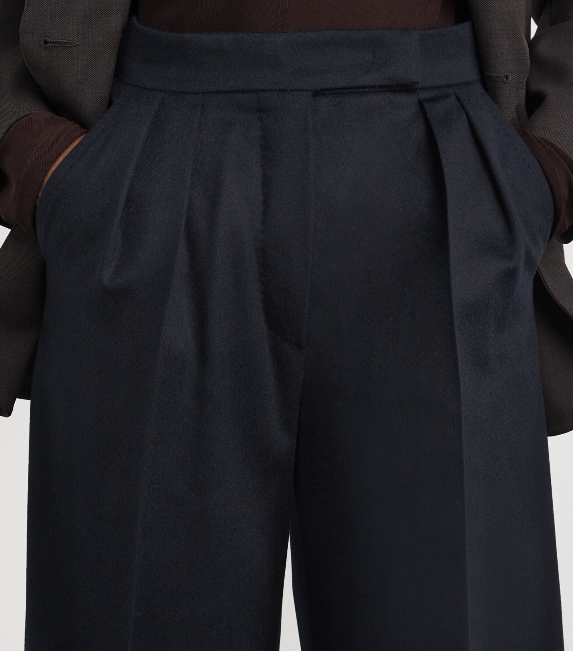 Max Mara Blue Wool Pleated Straight Trousers