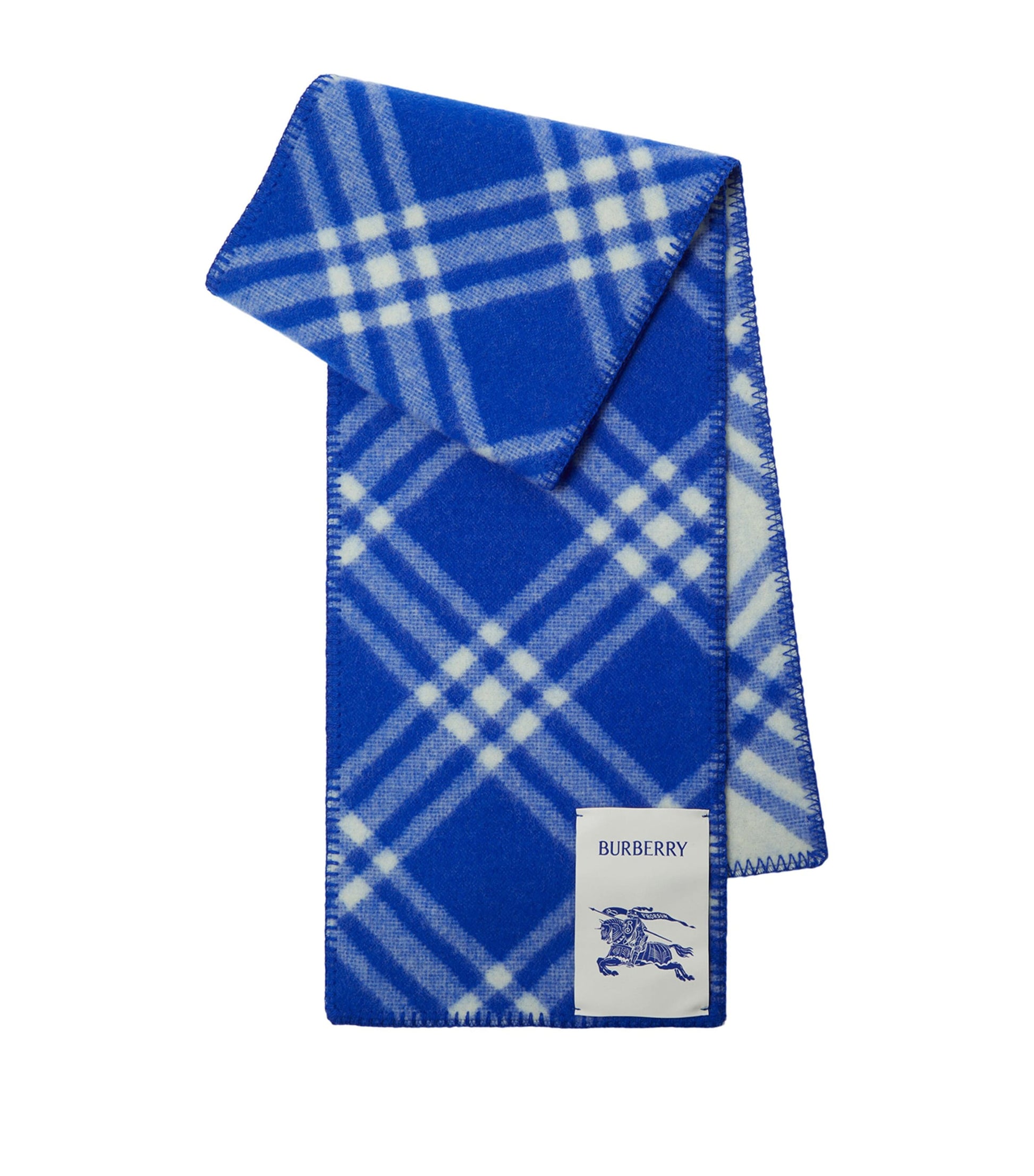 Blue Wool Check Scarf