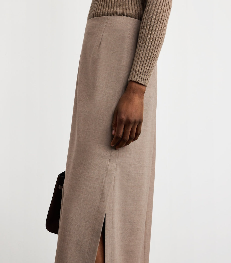 Beige Wool Column Maxi Skirt