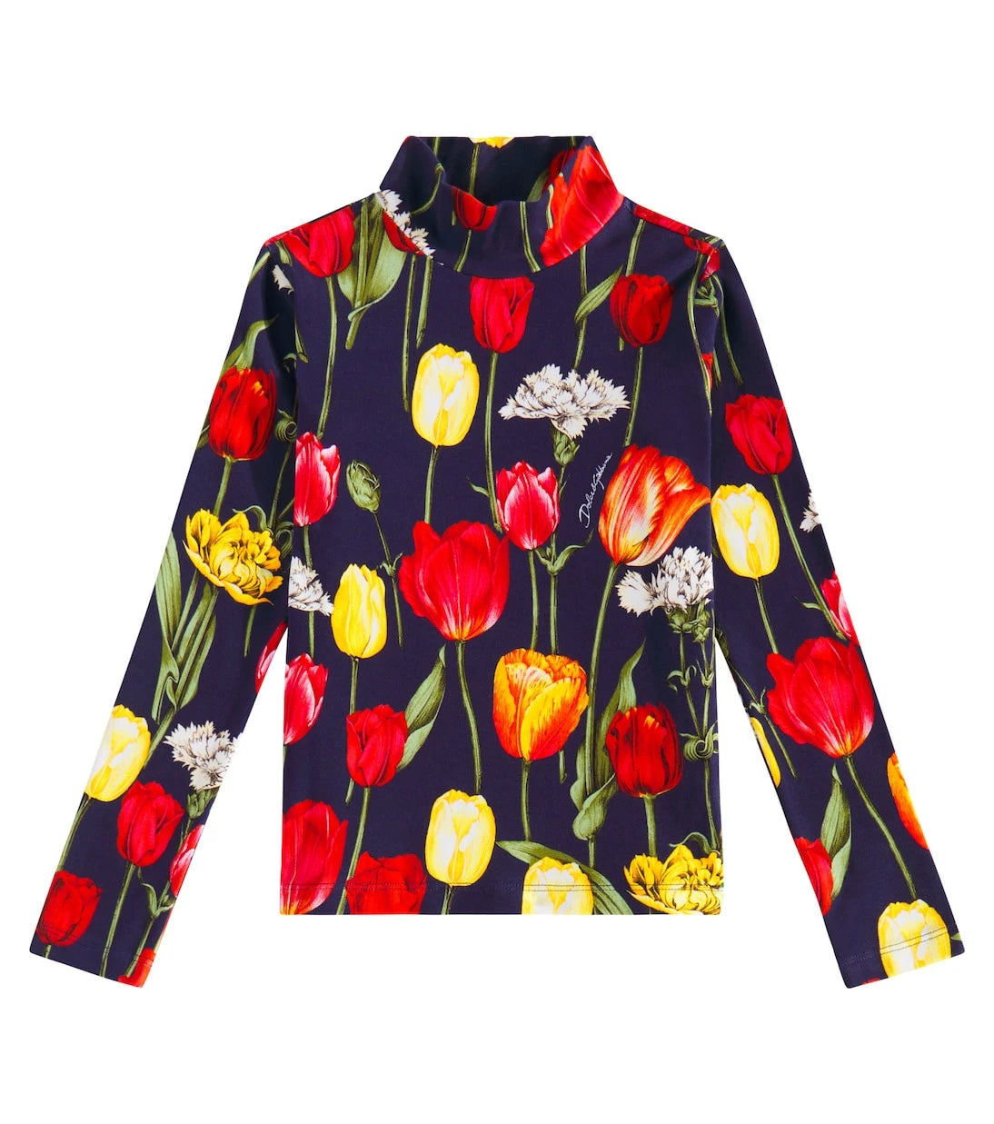 Dolce&Gabbana Kids - توب بياقة عالية من مزيج القطن بنقشة زهور